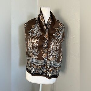 OSCAR Brown Floral Silk Scarf